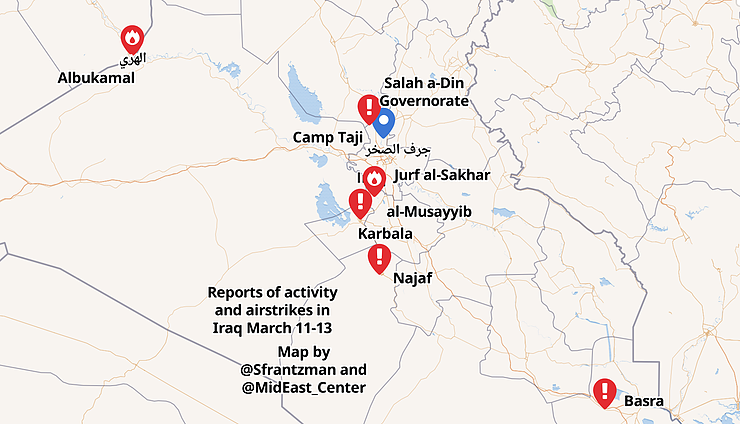 Mapping The US retaliation For The Camp Taji Attack March 11-13