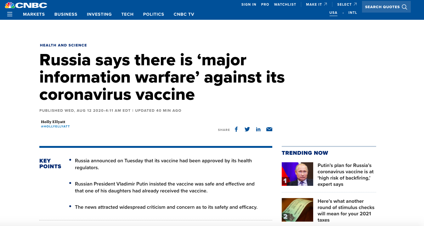 Russia Says There Is Major Information War Against Their Vaccine...And Frankly They Are Right - Tsarizm